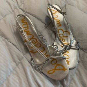 Sam Edelman Metallic Silver Strappy Sandals leather 7.5 wedding guest formal